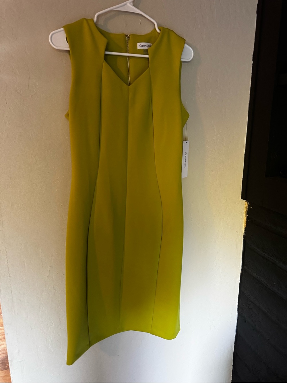 Calvin Klein Chartreuse Midi Sheath Dress